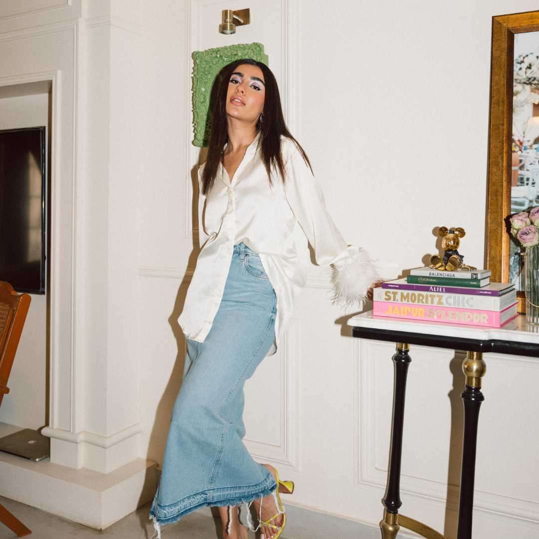 Long Denim Skirt in Light Shade (flattering pencil to straight fit)