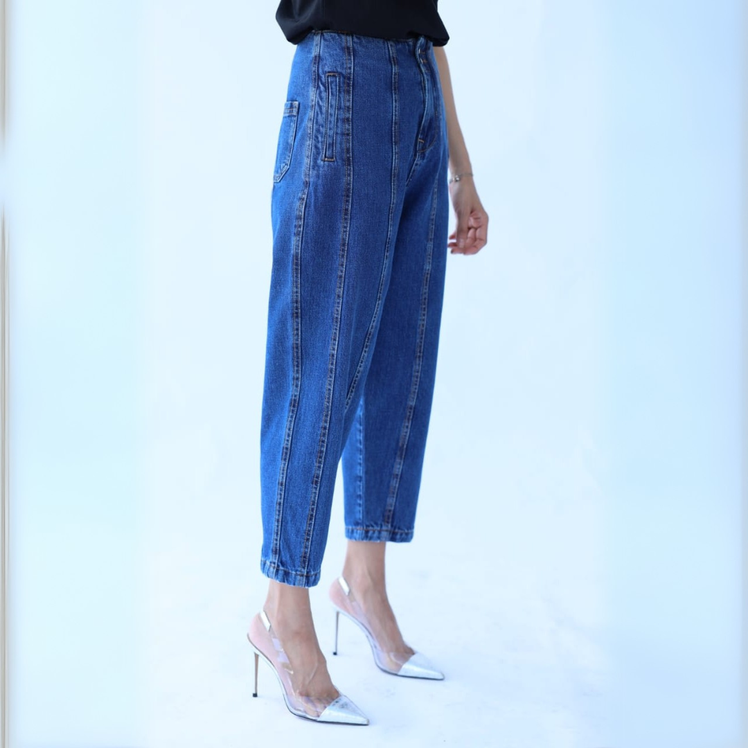 Pleated Barrel Panel Jeans