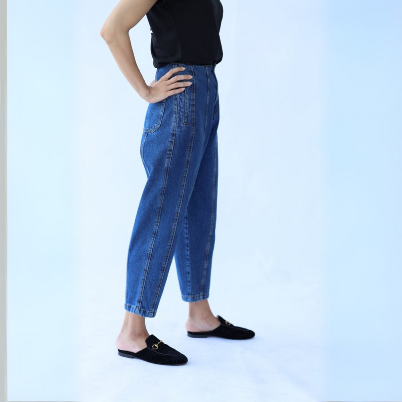 Pleated Barrel Panel Jeans