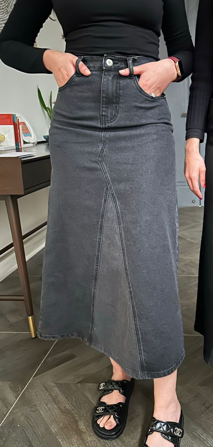 Two Toned Grey/LightGrey Panel A-line Skirt